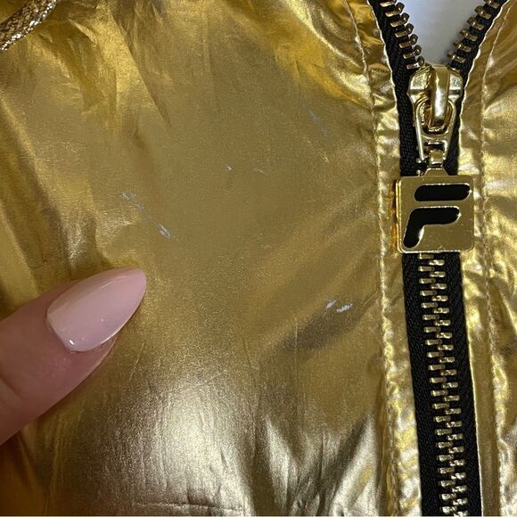 Fila Anorak Metallic Women’s Windbreaker Jacket Gold With Black Letters Size XL - Picture 6 of 14